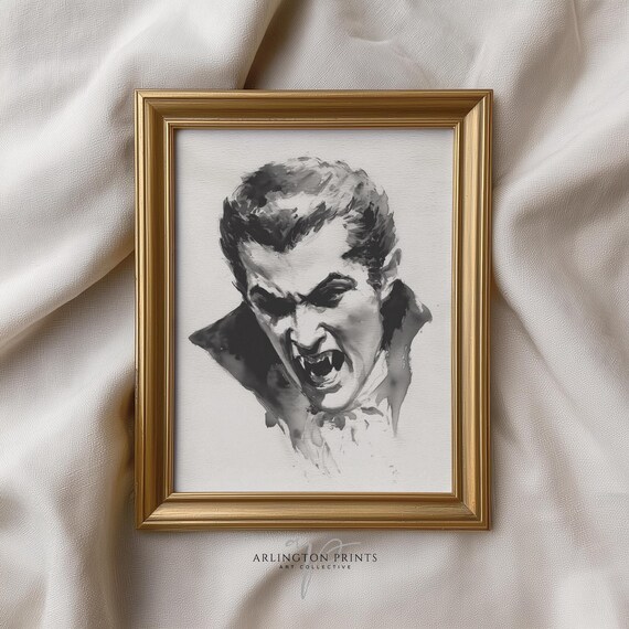 Vampire Wall Art Print Gothic Horror Halloween Artwork Spooky Haunted House Decor Dark Portrait Poster 6246