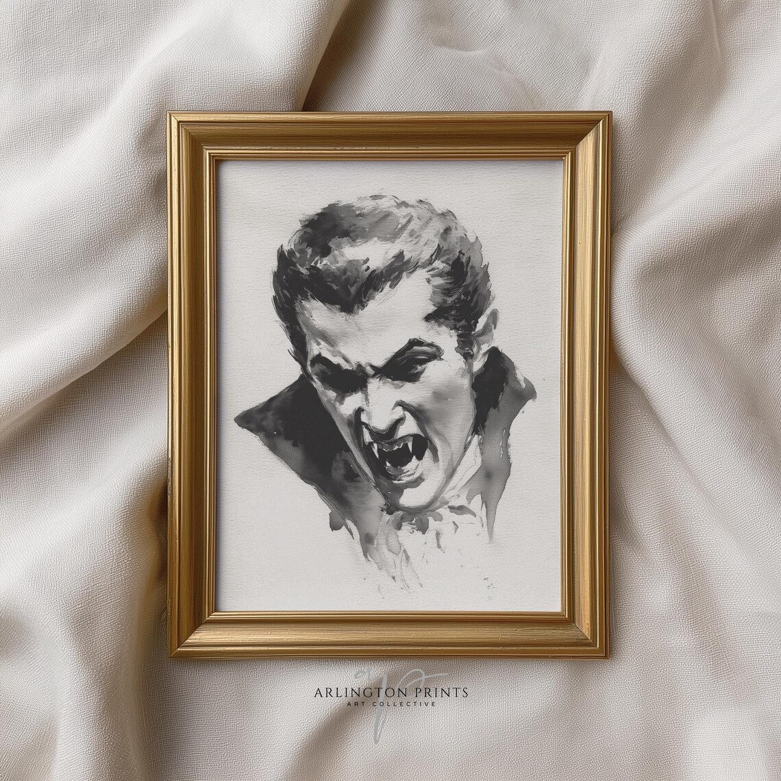 Vampire Wall Art Print Gothic Horror Halloween Artwork Spooky Haunted House Decor Dark Portrait Poster 6246