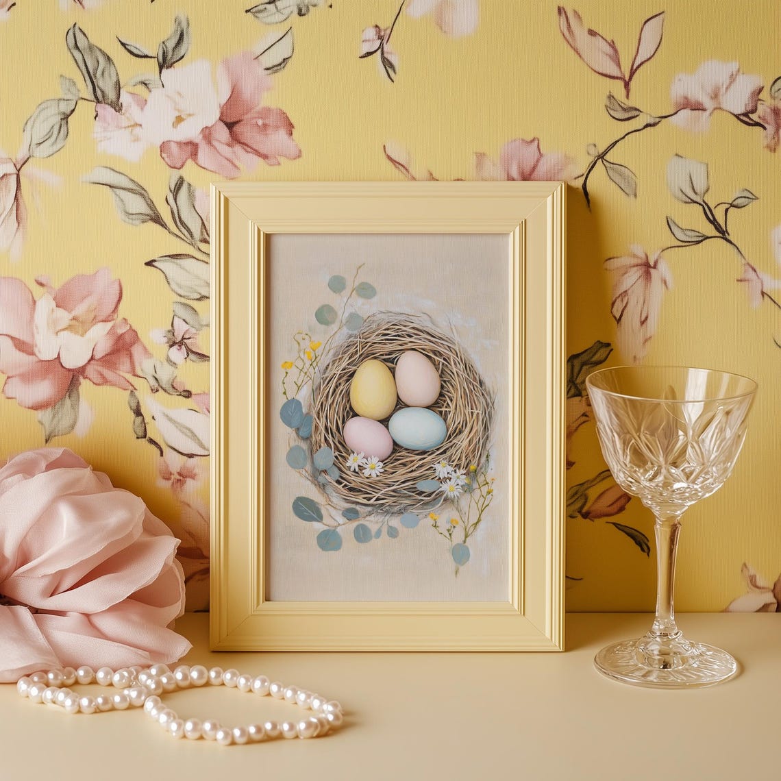 Pastel Easter Eggs Bird Nest Daisies Spring Rustic Art Print - Image 4