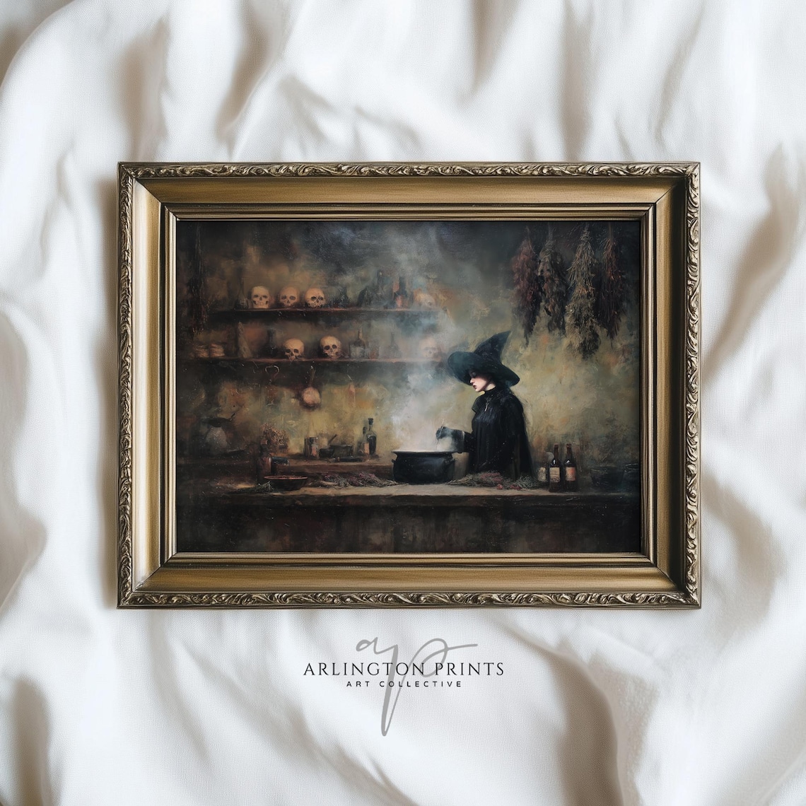 Witch Potion Kitchen Painting Cauldron Skulls Moody Gothic Halloween Art Poster