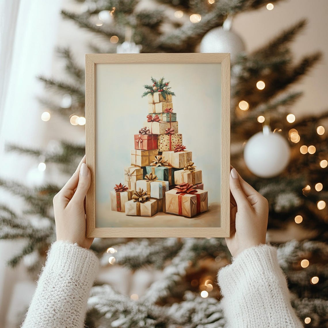 Vintage Christmas Gifts Painting Holiday Wall Art Festive Holiday Home Decor Print Traditional Christmas Presents Art Print - Image 4