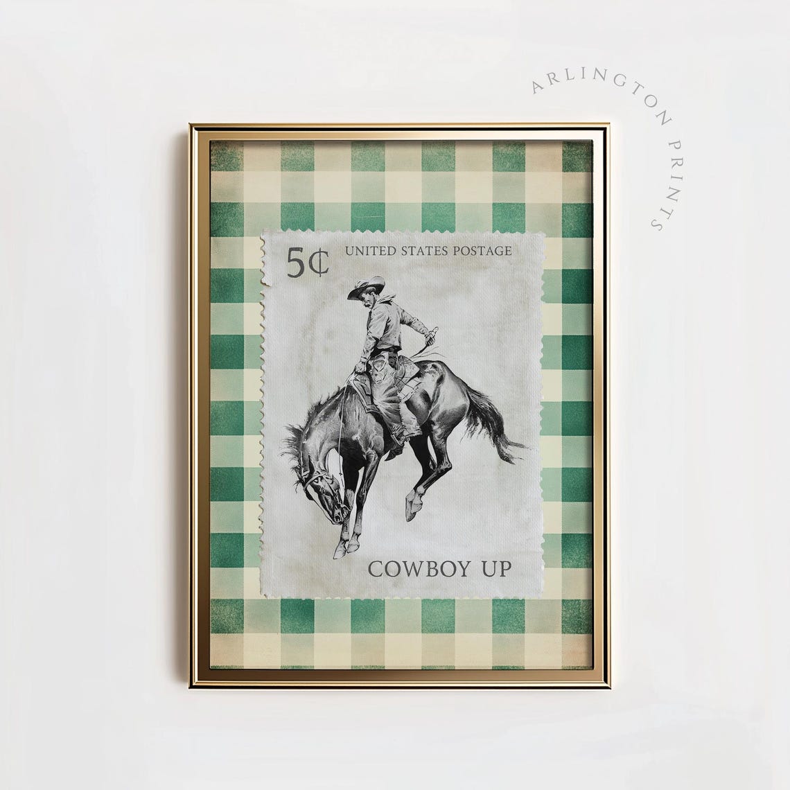 Western Cowboy Stamp Print, Mid-Century Ranch Style