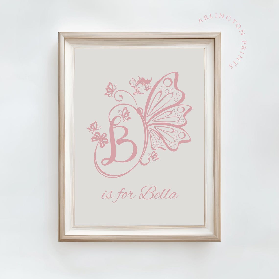 Pink Butterfly Initial B Is For Bella Personalized Nursery Poster