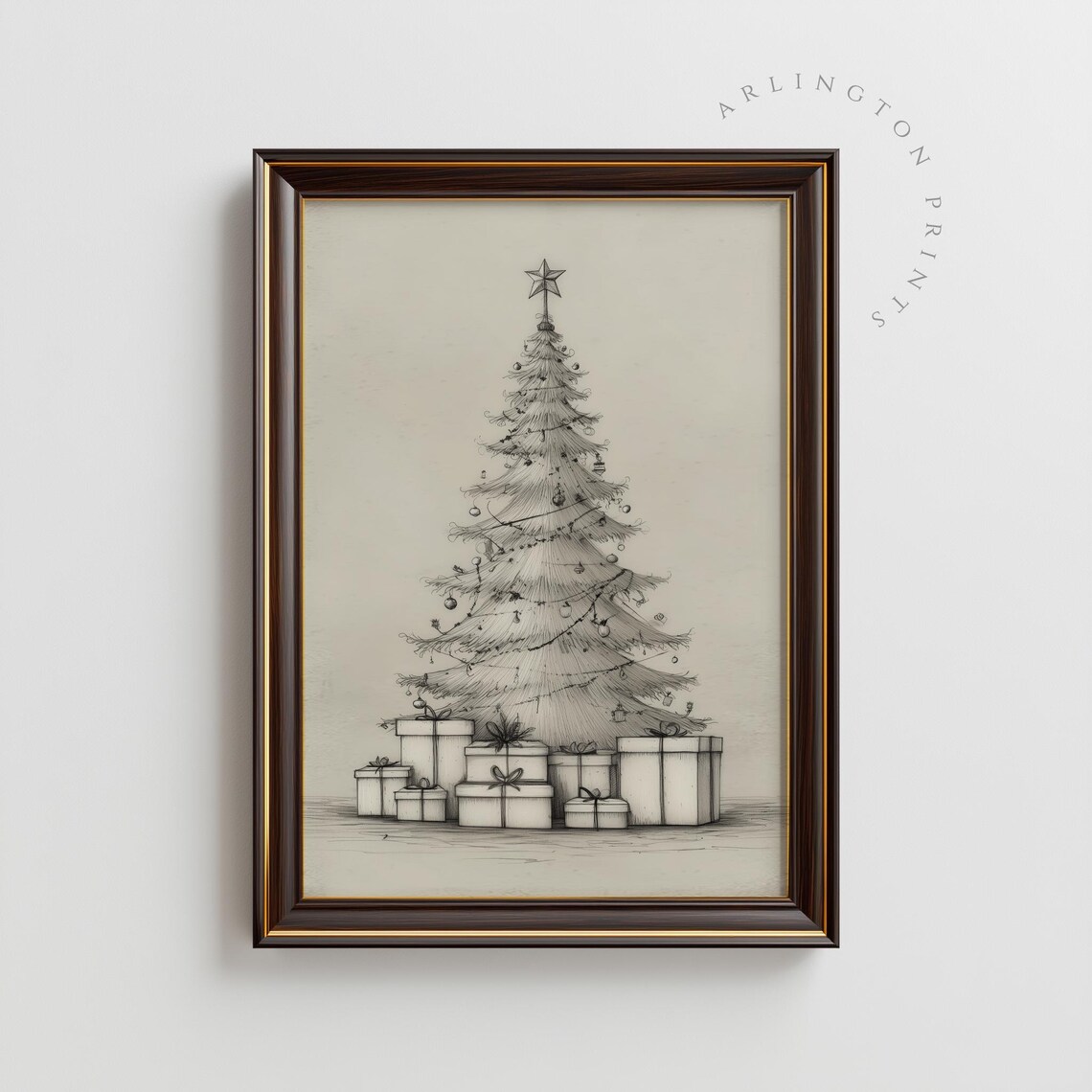 Vintage Christmas Tree Sketch, Holiday Poster