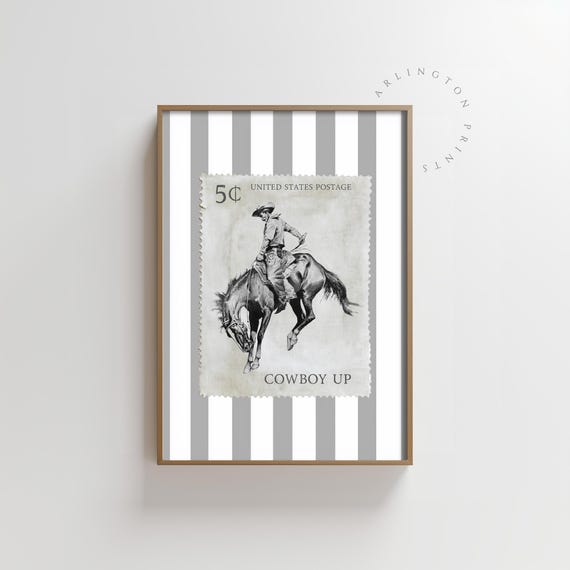 Retro Rodeo Cowboy, Vintage Postage Stamp Style