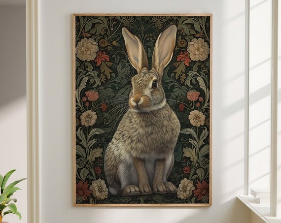 William Morris-Inspired Rabbit Art Print, Bunny Decor