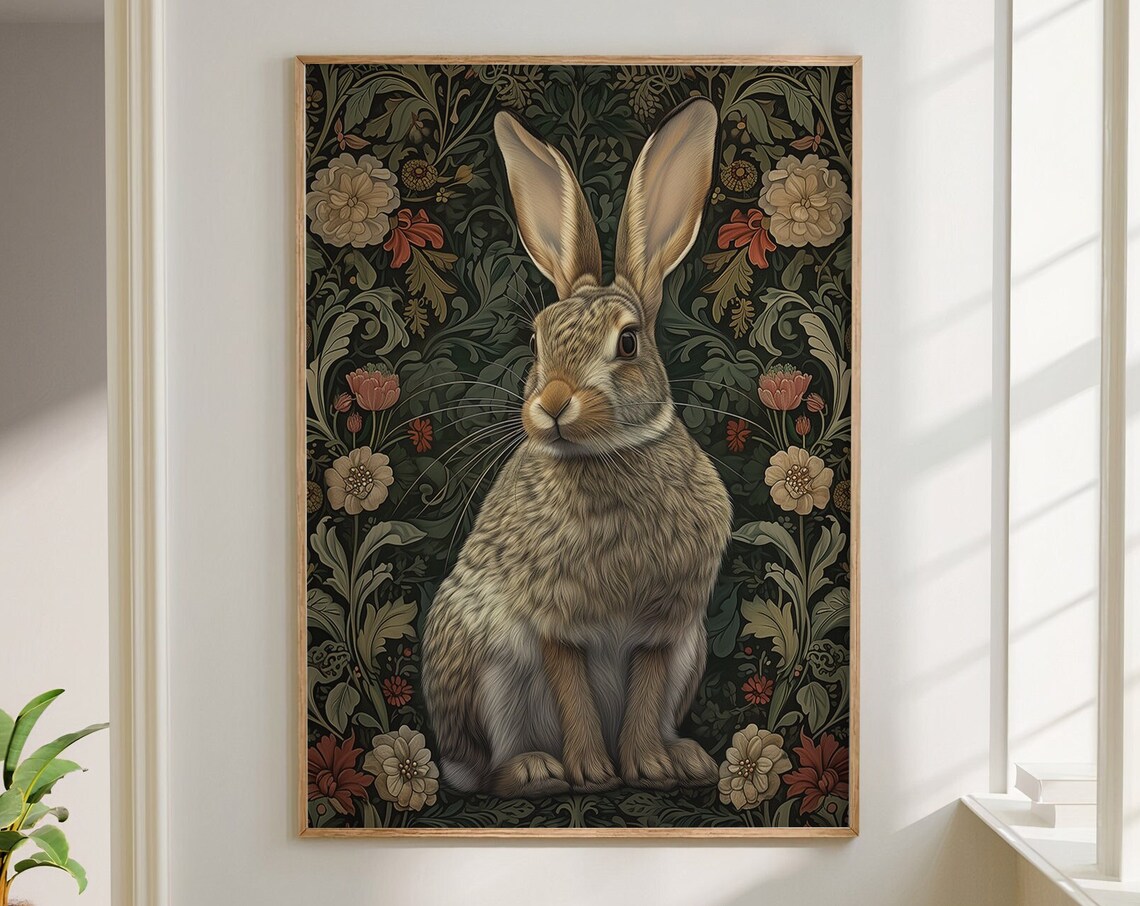 William Morris-Inspired Rabbit Art Print, Bunny Decor