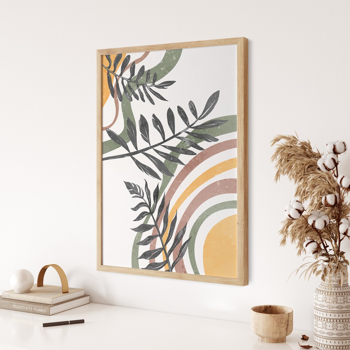 Boho Tropical Wall Art Mid Century Modern Print Bohemian Decor Abstract Rainbow Poster Leaves Wall Decor Neutral Arch Artwork - Image 3