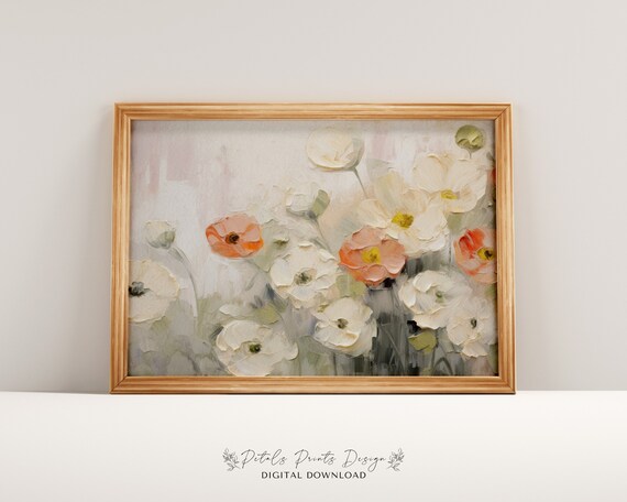 Soft White and Coral Poppies Airy Pastel Spring Floral Poster