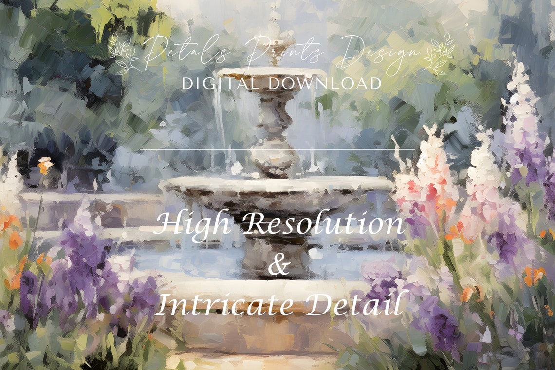 Garden Fountain Art Vintage Oil Painting Cottagecore Wall Art Decor Farmhouse Print Garden Art Print 2024 - Image 3