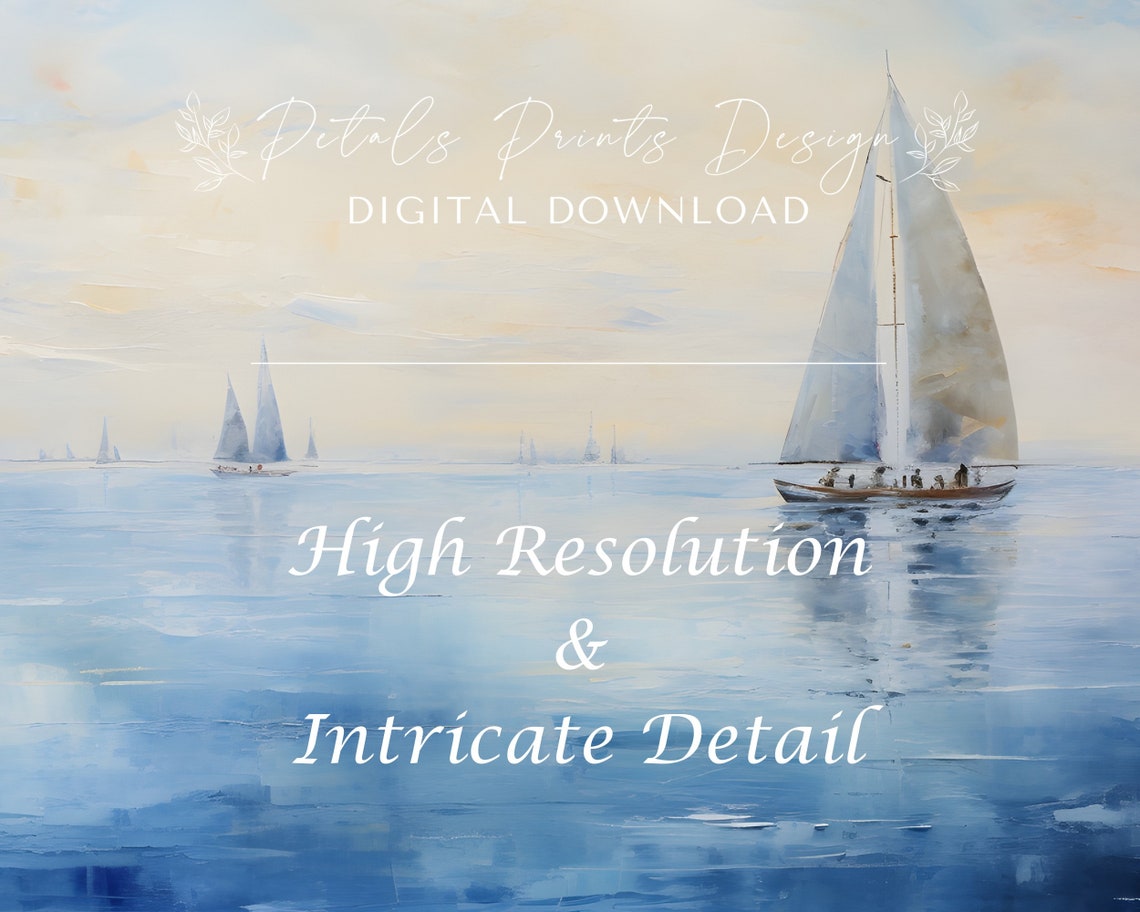 Misty Sailboats Hazy Sunset Seascape Soft Blue Watercolor Poster - Image 3