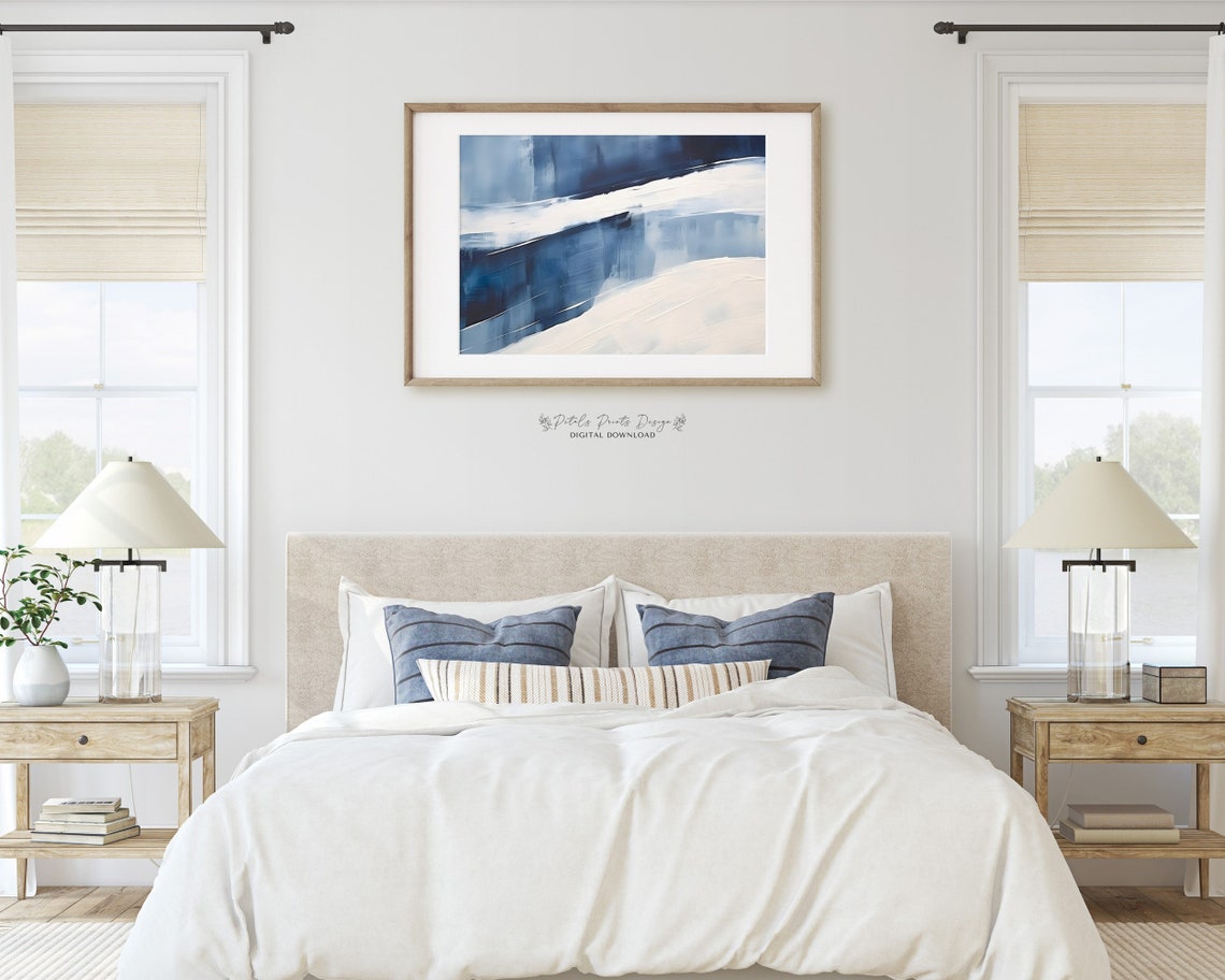 Navy Blue White Diagonal Brushstroke Bold Abstract Art Poster - Image 2
