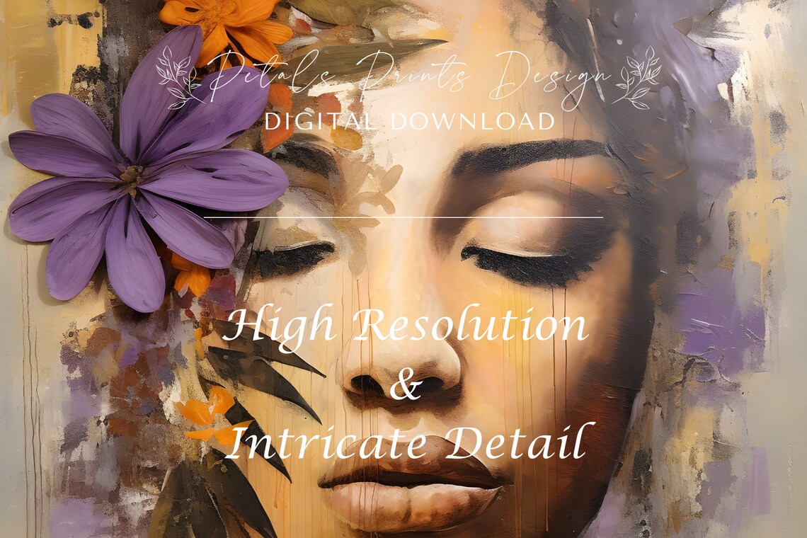 Woman with Closed Eyes Purple Orange Flowers Moody Portrait Poster - Image 3