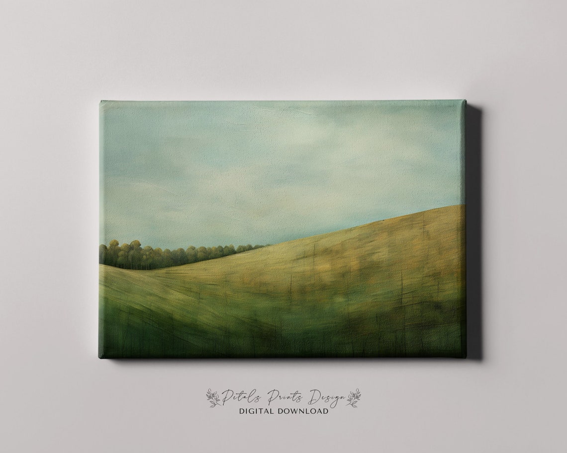 Minimalist Rolling Green Hills Sage Meadow Abstract Landscape Poster - Image 4