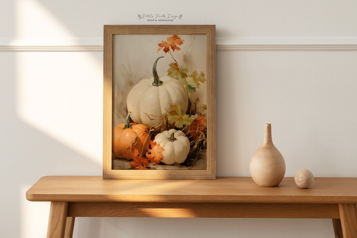Pumpkin Still Life Painting, Rustic Fall Wall Print - Image 4