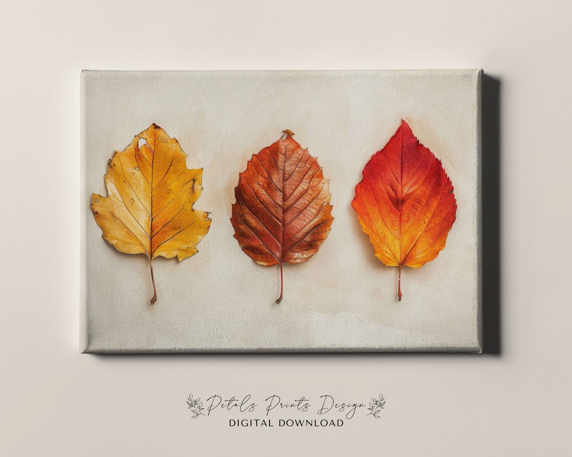 Fall Leaf Still Life Painting, Rustic Vintage Autumn Print - Image 4