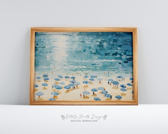 Beach Umbrellas Rows Aerial Blue Sea Coastal Vacation Poster