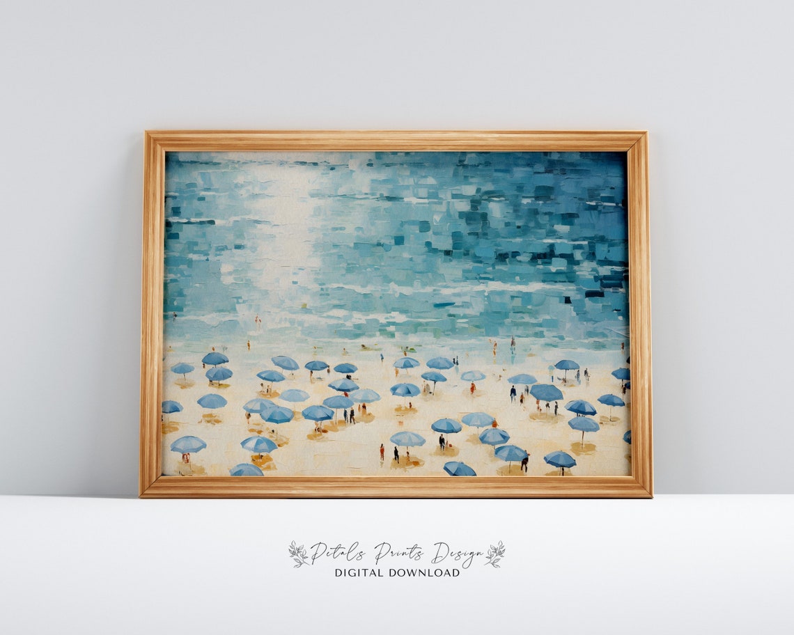 Beach Umbrellas Rows Aerial Blue Sea Coastal Vacation Poster