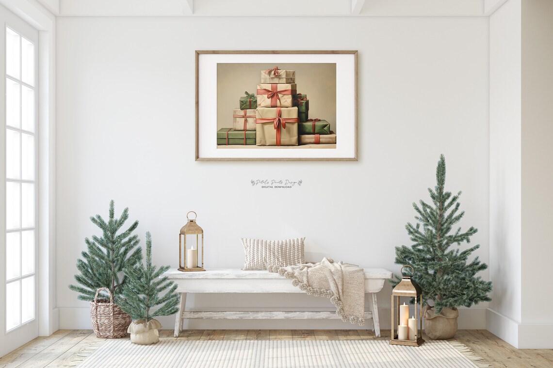 Vintage Christmas Presents Holiday Art Print - Image 2