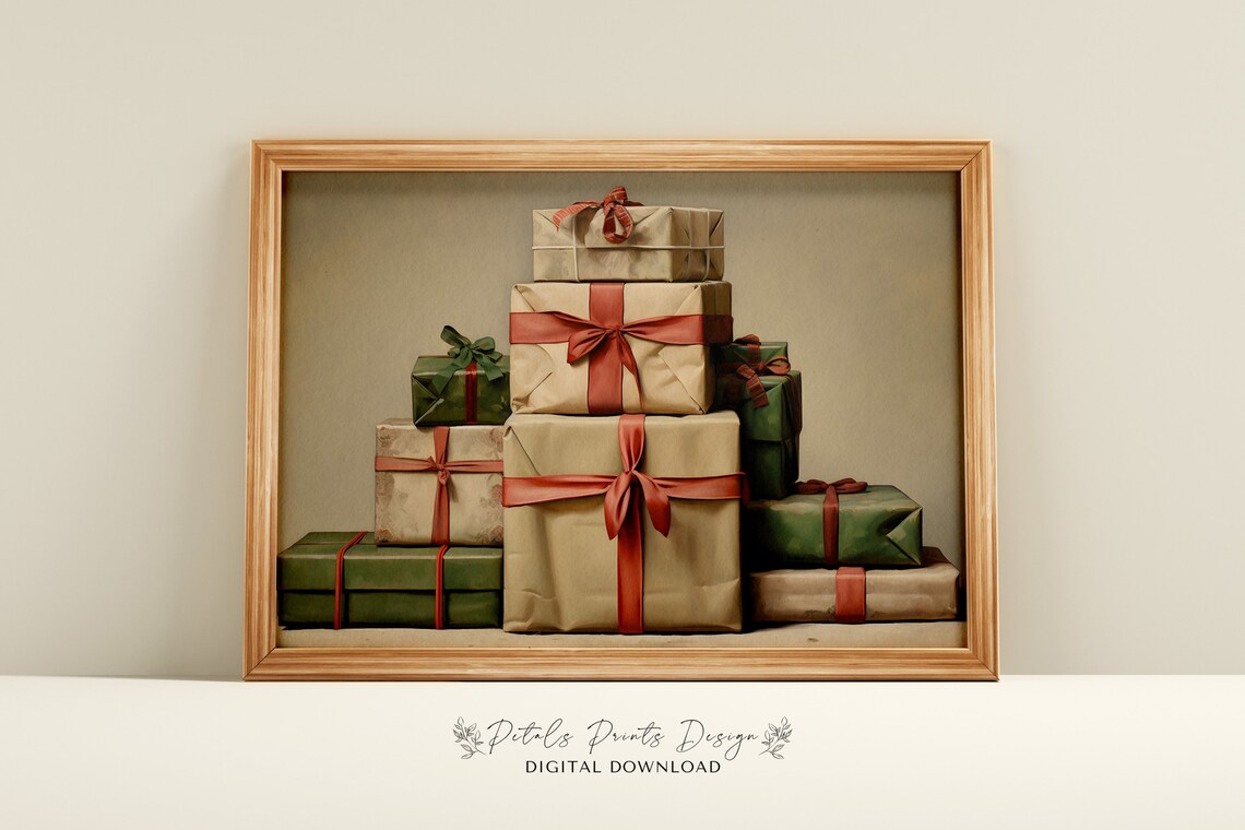 Vintage Christmas Presents Holiday Art Print