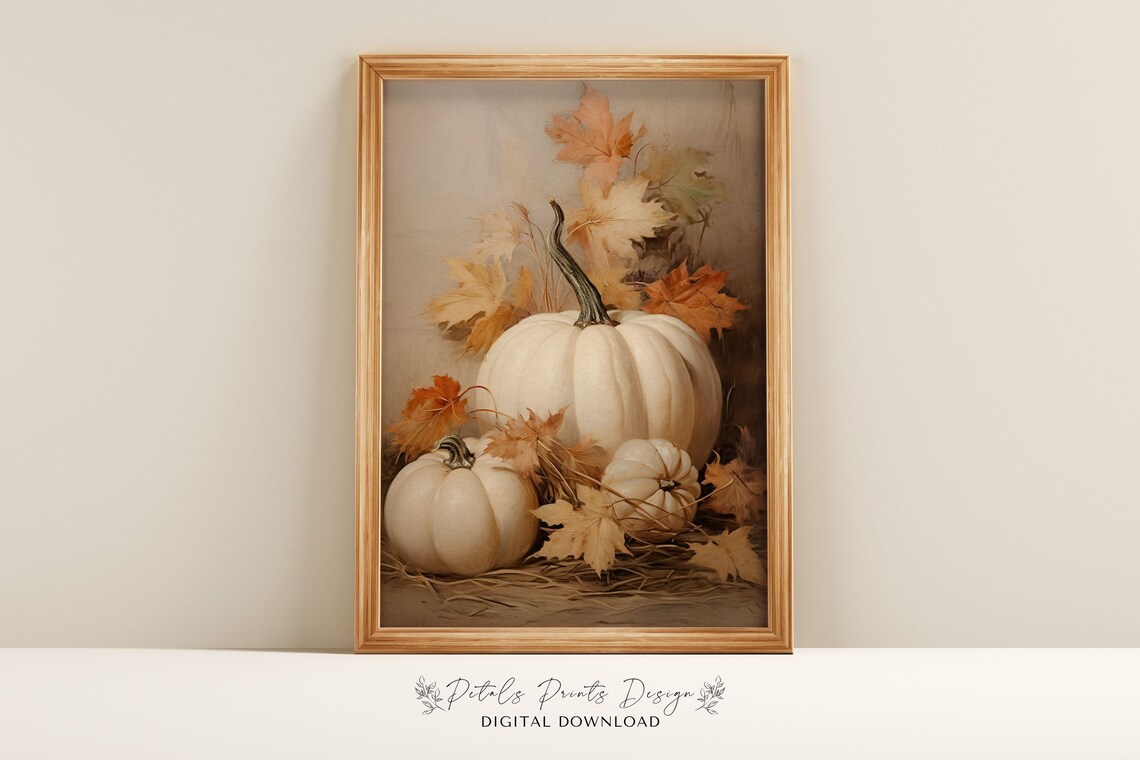 Vintage Pumpkin Rustic Autumn Wall Art Print