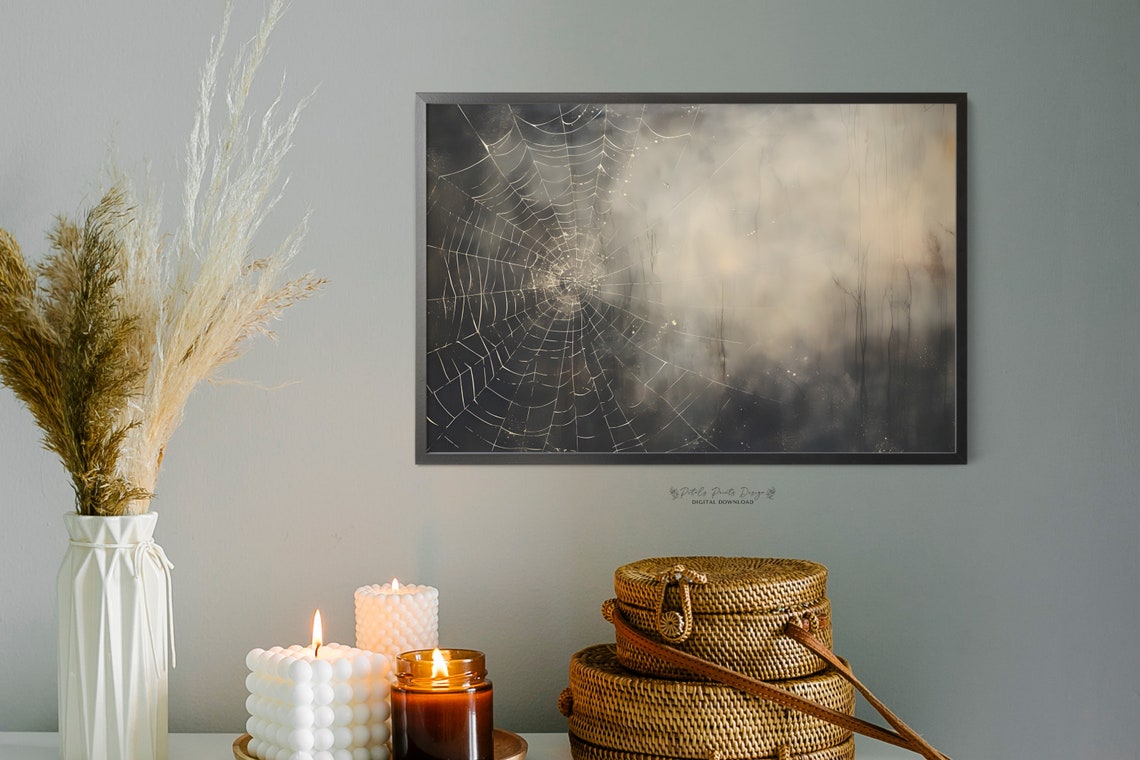 Spider Web Dark Smoky Background Gothic Vintage Halloween Poster - Image 2