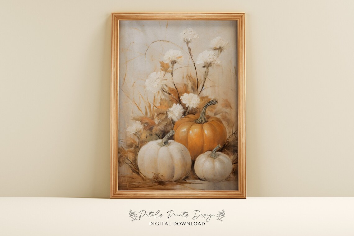 Pumpkin Still Life Painting, Rustic Autumn Art Print