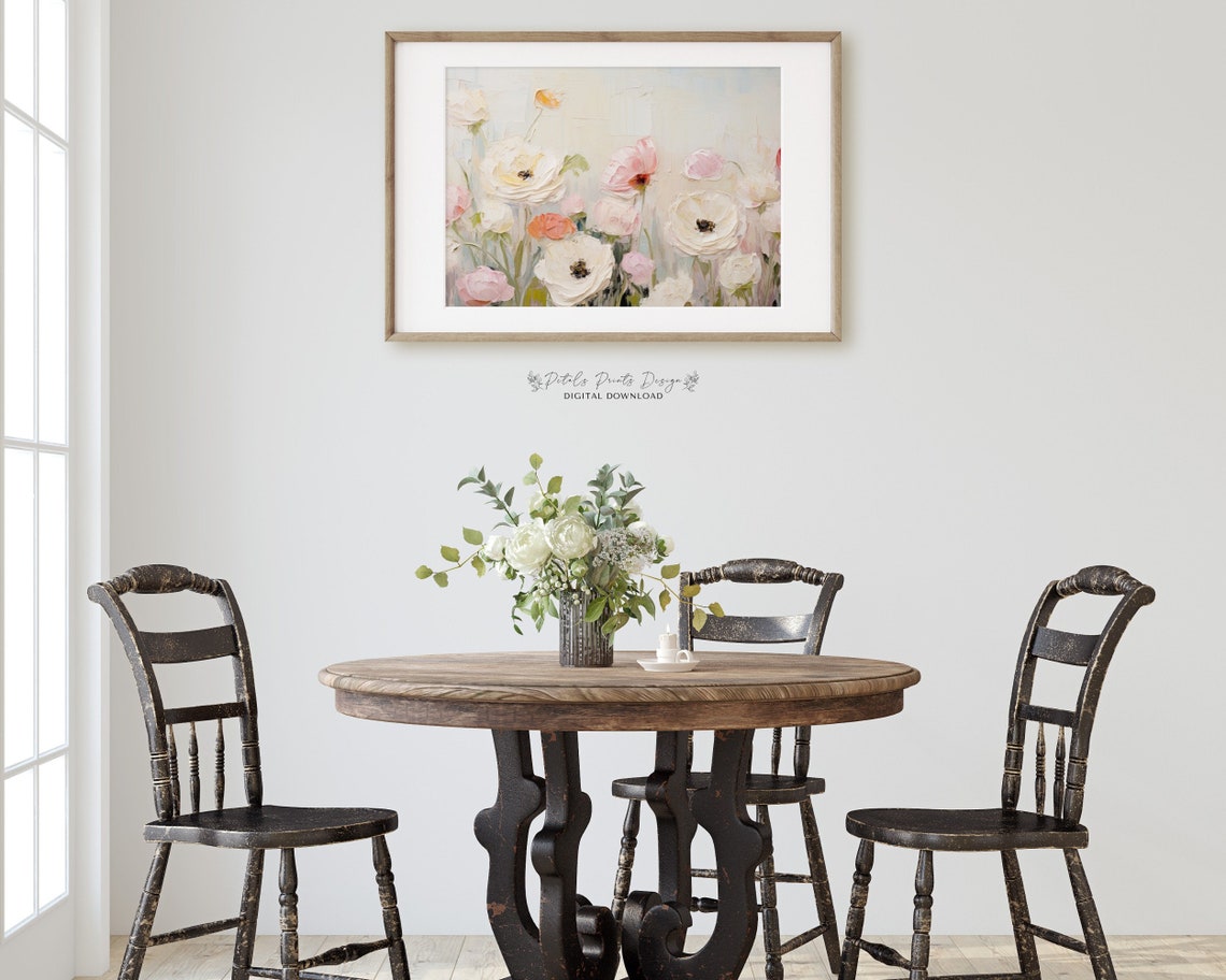 Airy White Blush Anemones Soft Pastel Horizontal Floral Poster - Image 3