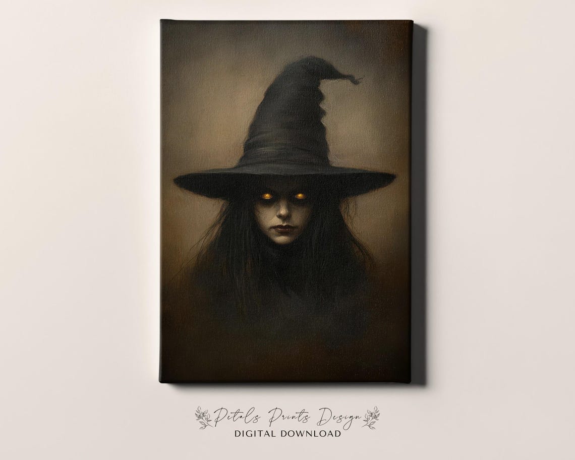 Witch Portrait With Glowing Eyes Black Hat Gothic Halloween Poster - Image 4