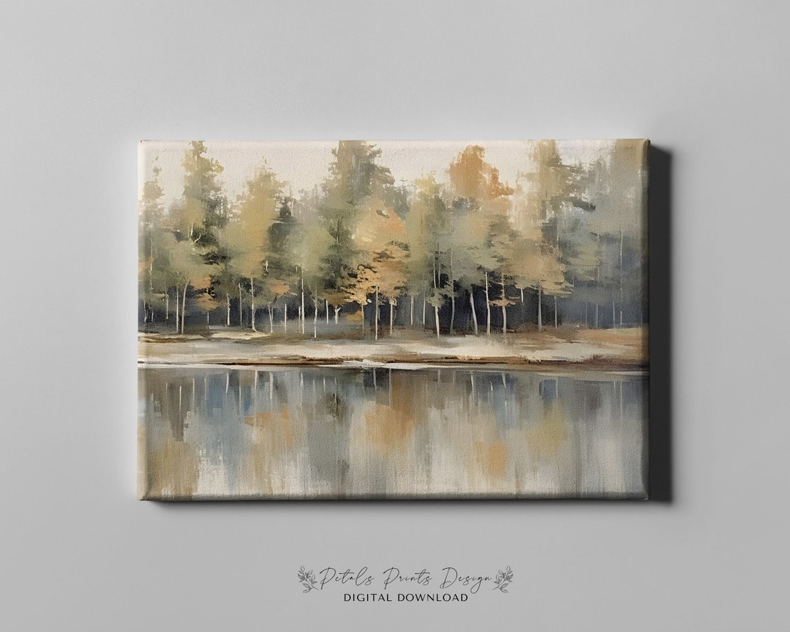 Autumn Birch Treeline Lake Mirror Reflection Golden Fall Poster - Image 4