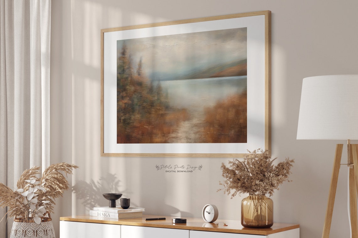 Misty Autumn Lake Abstract Impressionist Landscape Moody Poster - Image 2