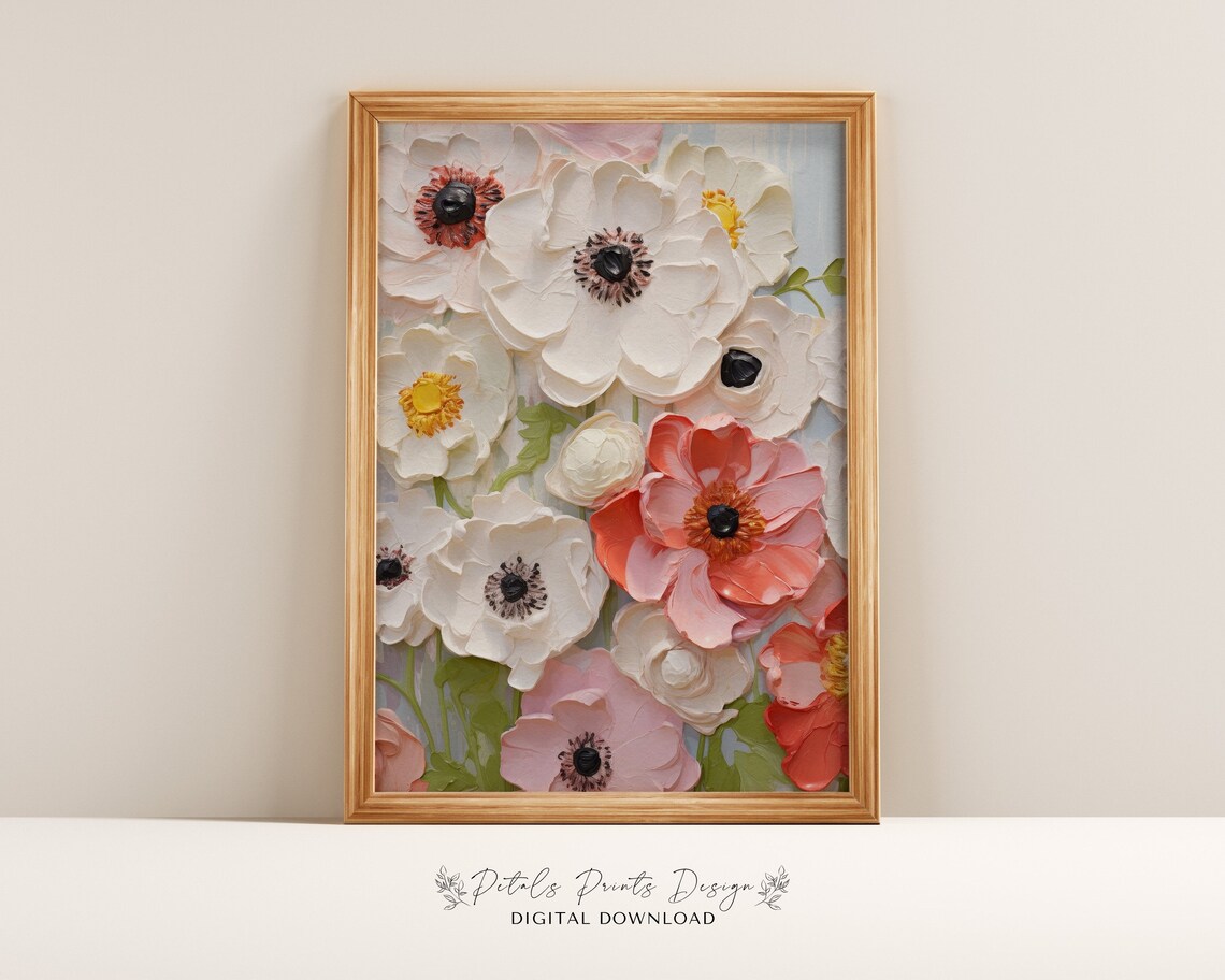 Vintage Floral Spring Art Print, Rustic Neutral