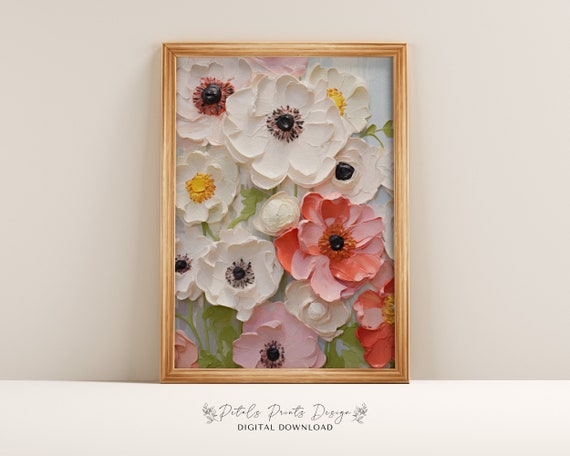 Vintage Floral Spring Art Print, Rustic Neutral