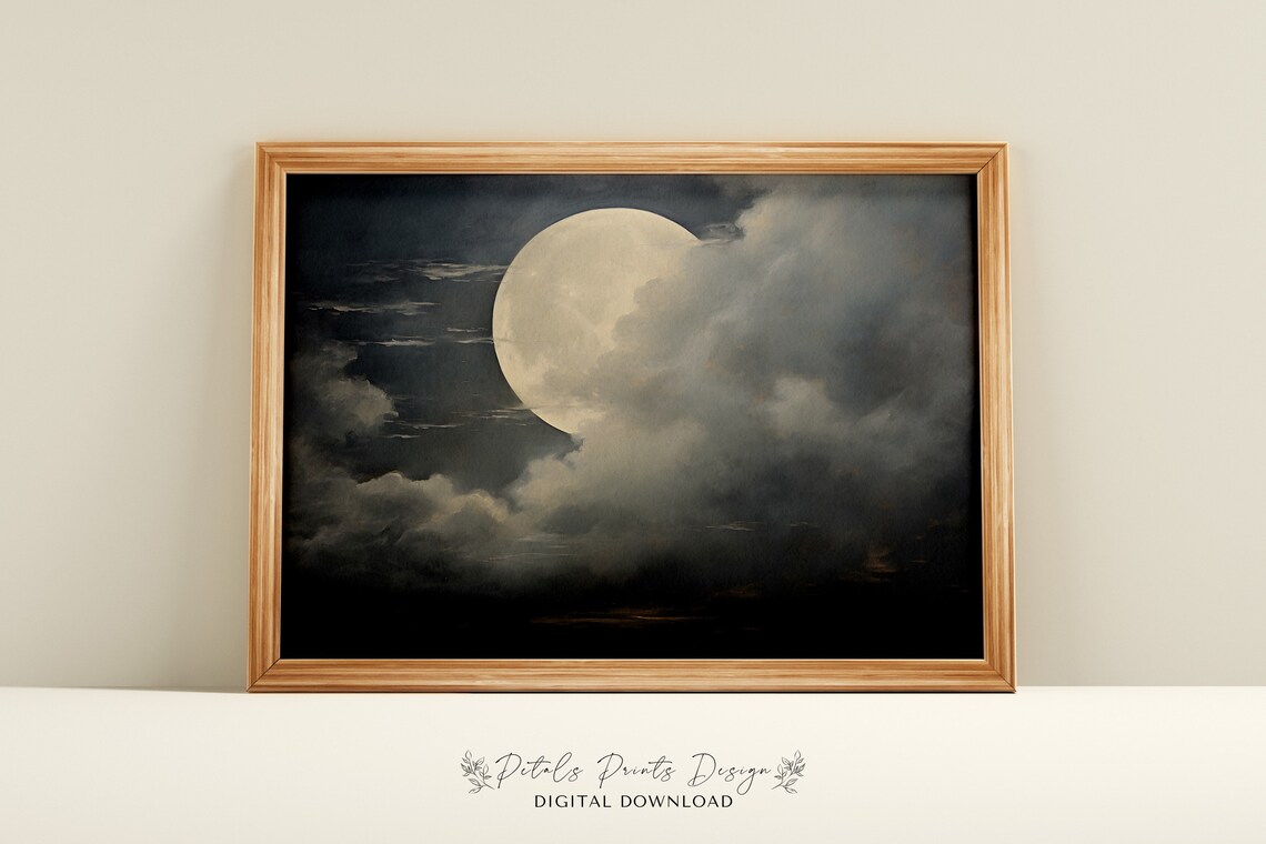 Vintage Halloween Moon Poster Print, Spooky Full Painting