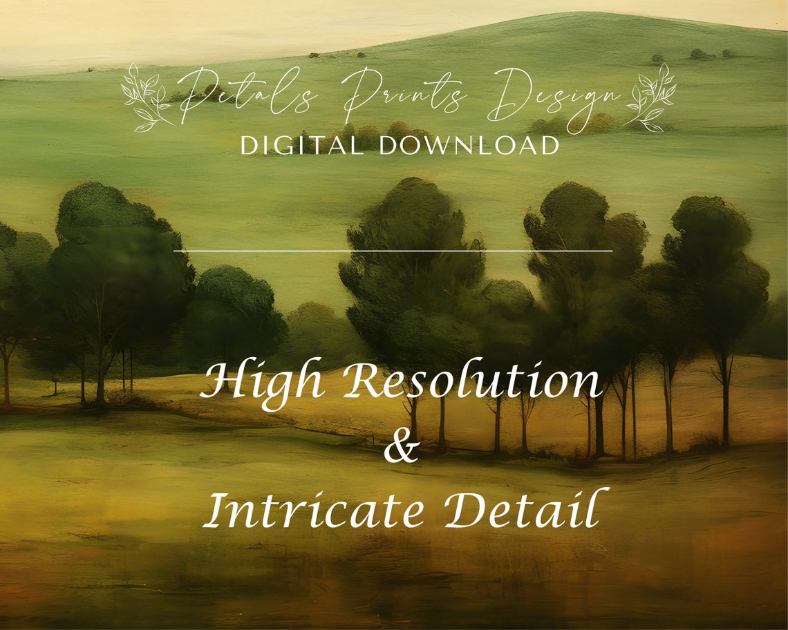 Rolling Green Hills Golden Meadow Tree Line Pastoral Landscape Poster - Image 3