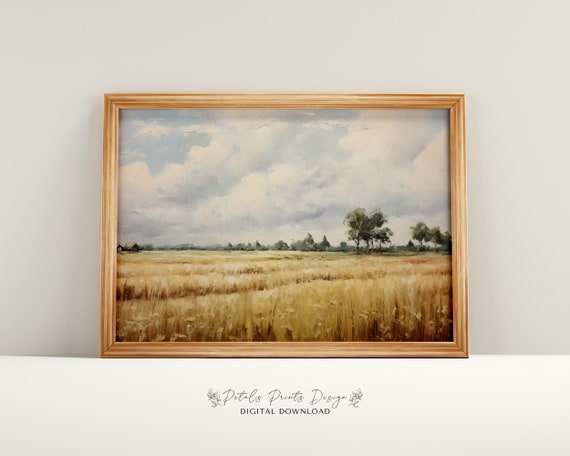 Neutral Country Vintage Wall Art Neutral Field Landscape Prints Countryside Painting Rustic Farmhouse Decor Art Print 2024