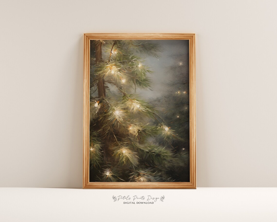 Evergreen Christmas Art Print, Rustic Vintage Holiday - Image 2