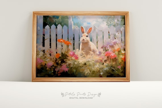 Bunnies And Wildflowers Vintage Easter Art Print