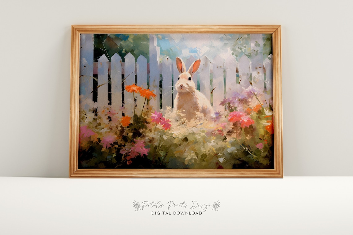 Bunnies And Wildflowers Vintage Easter Art Print