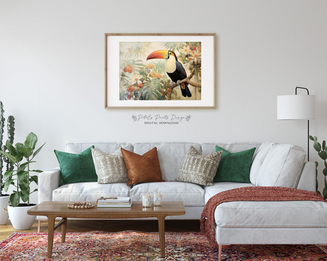 Toco Toucan Tropical Flowers Watercolor Jungle Bird Art Print - Image 3