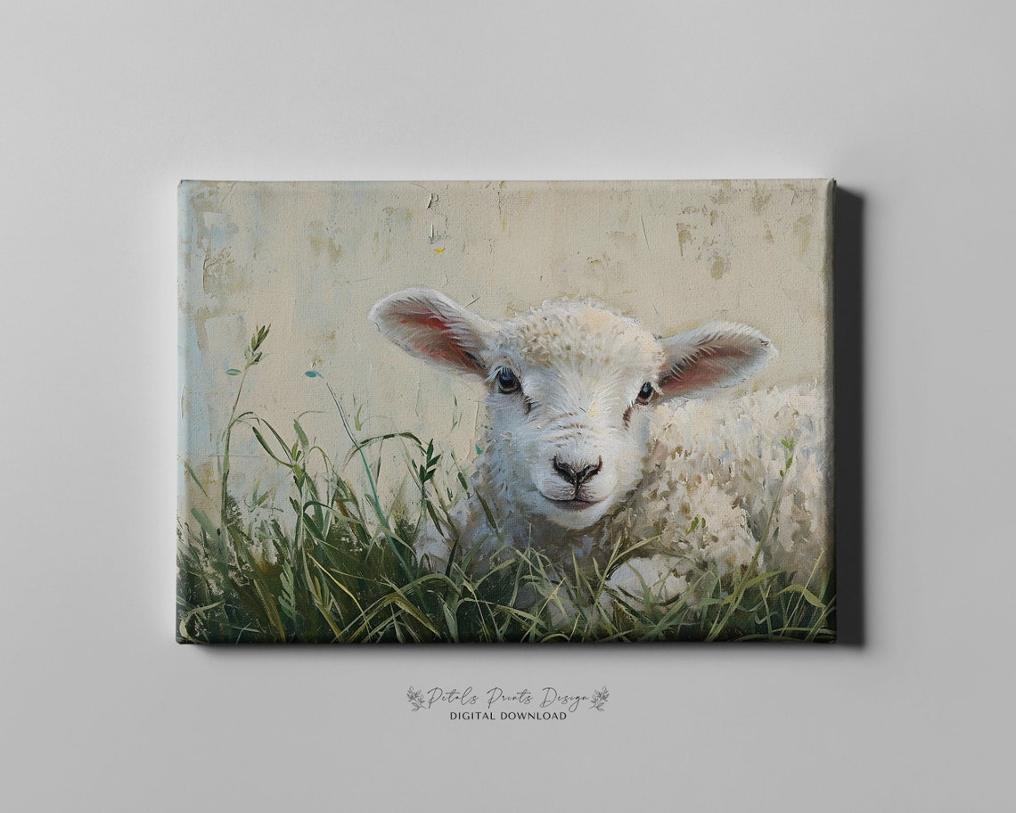 Cute Baby Lamb Lying in Green Grass Rustic Farm Animal Poster - Image 4