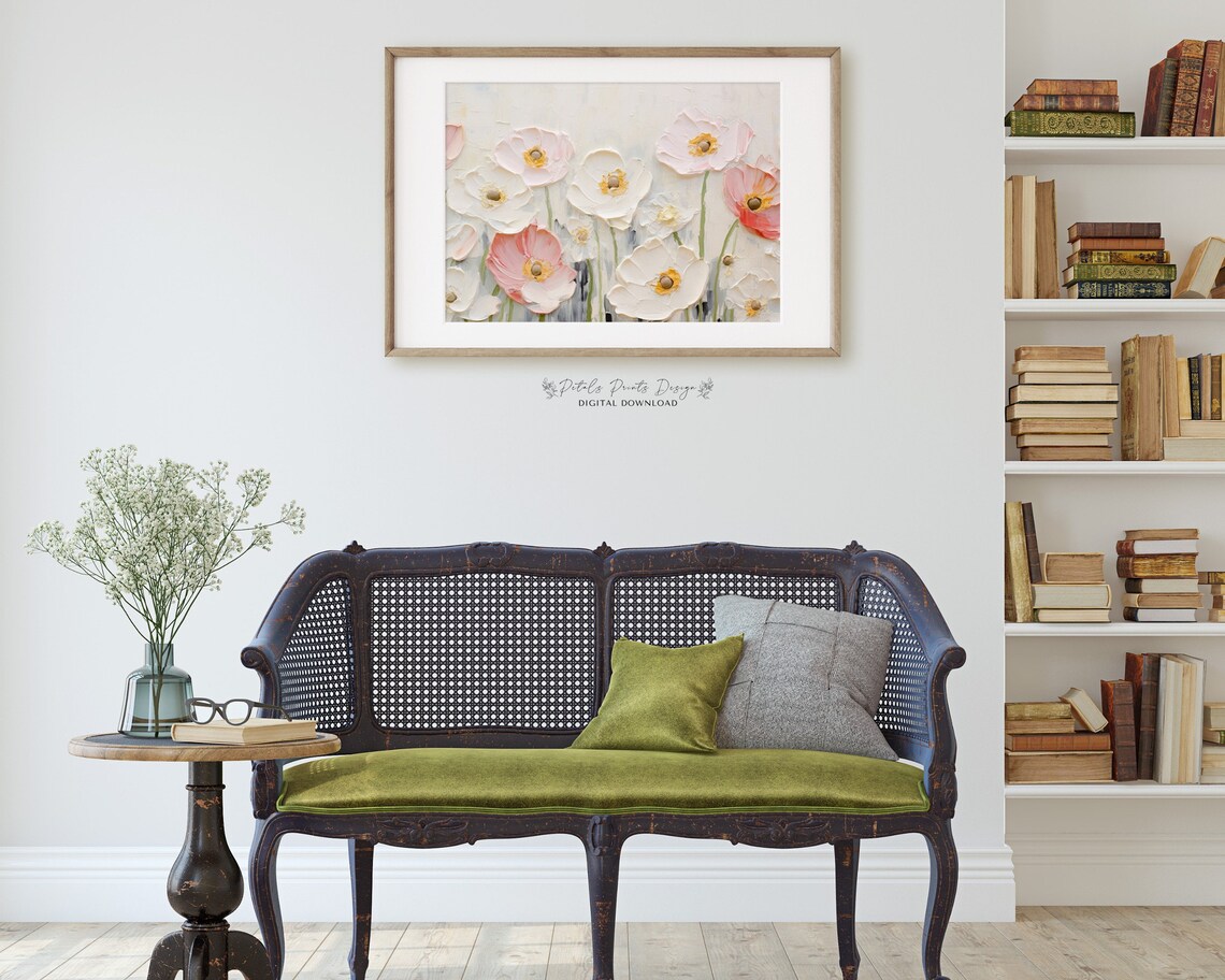 White Coral Pink Anemones Textured Spring Floral Painting Poster - Image 2