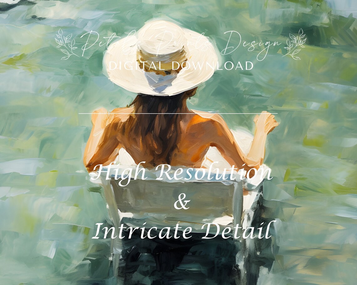 Woman in Sun Hat Floating in Green Water Summer Scene Poster - Image 3