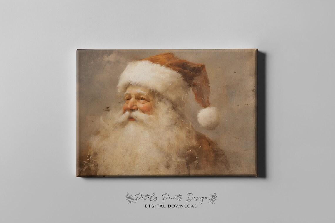 Santa Still Life Painting, Rustic Vintage Xmas Art - Image 3