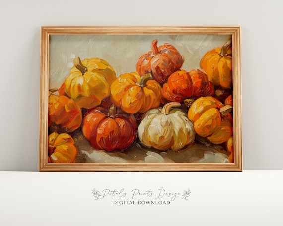 Heaped Pumpkin Harvest Pile Impasto Fall Thanksgiving Art Print