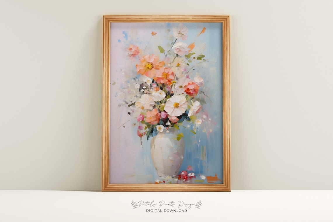 Flower Bouquet Art Vintage Oil Painting Cottagecore Wall Art Decor Farmhouse Print Garden Art Print 2024