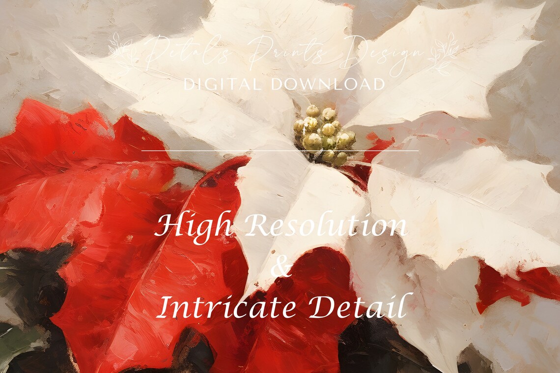 Red White Poinsettia Dark Background Vintage Christmas Poster - Image 3