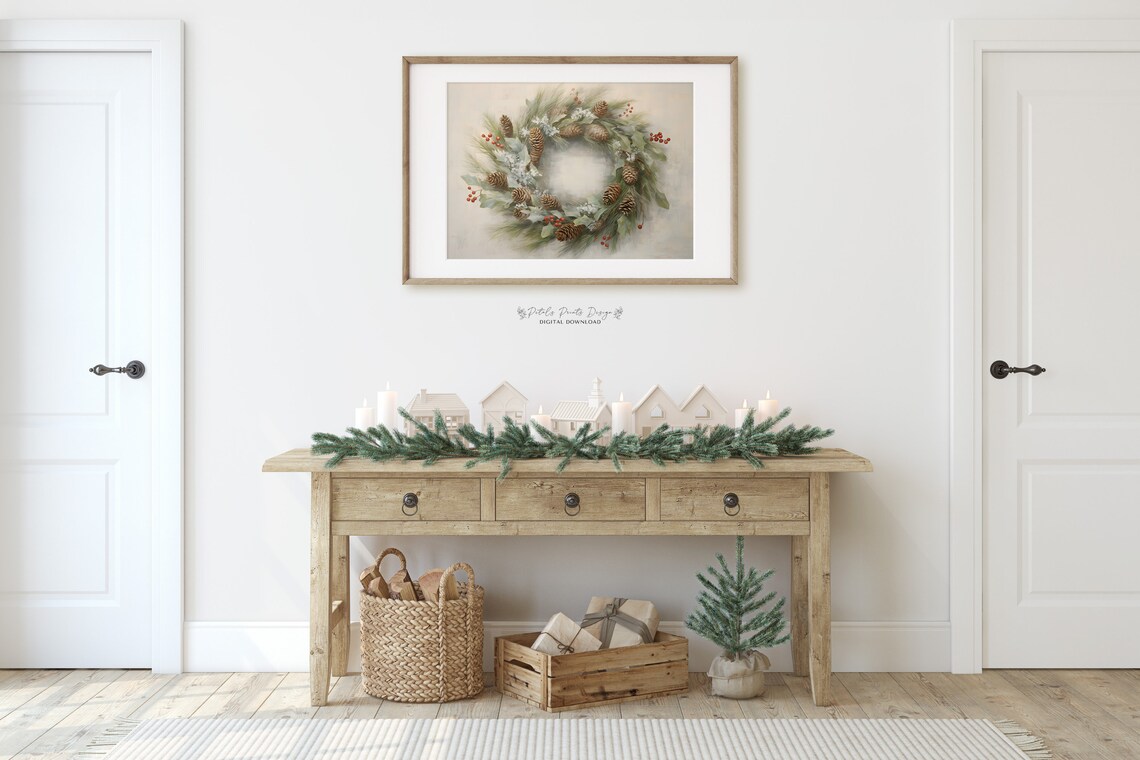 Christmas Wreath Still Life, Vintage Holiday Art Print - Image 2
