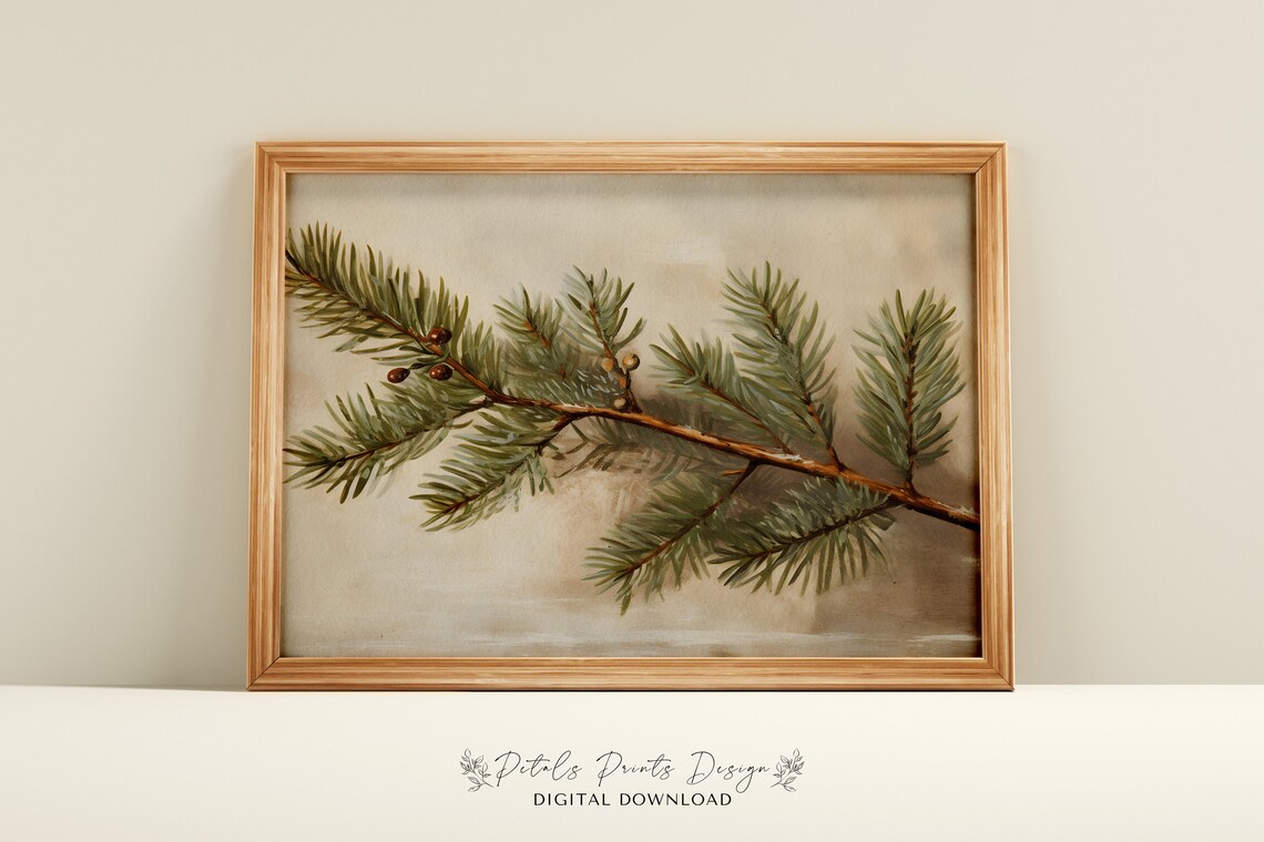 Christmas Evergreen Rustic Vintage Art Print