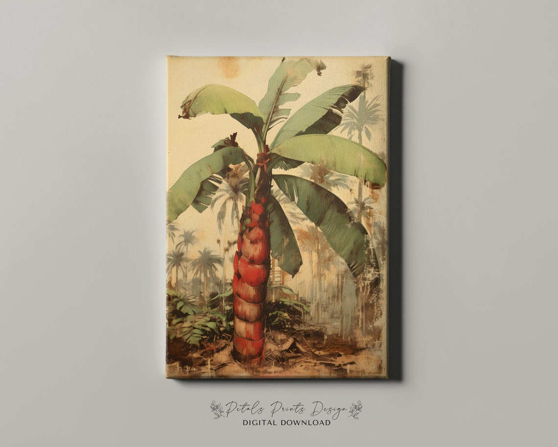 Vintage Banana Plant Red Trunk Tropical Jungle Botanical Art Poster - Image 4